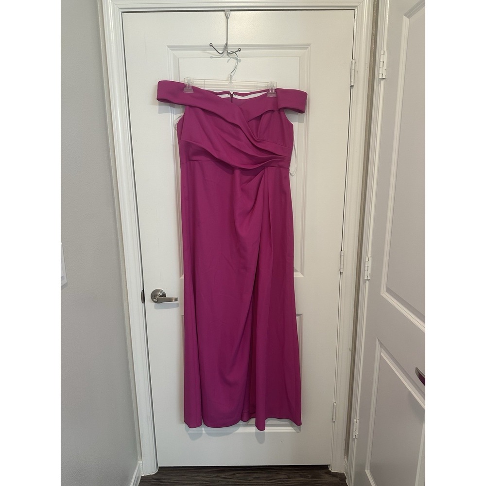 After Six Evening‎ Dress Gown Size 18 Bright Pink Off Shoulder Pleated Faux Wrap